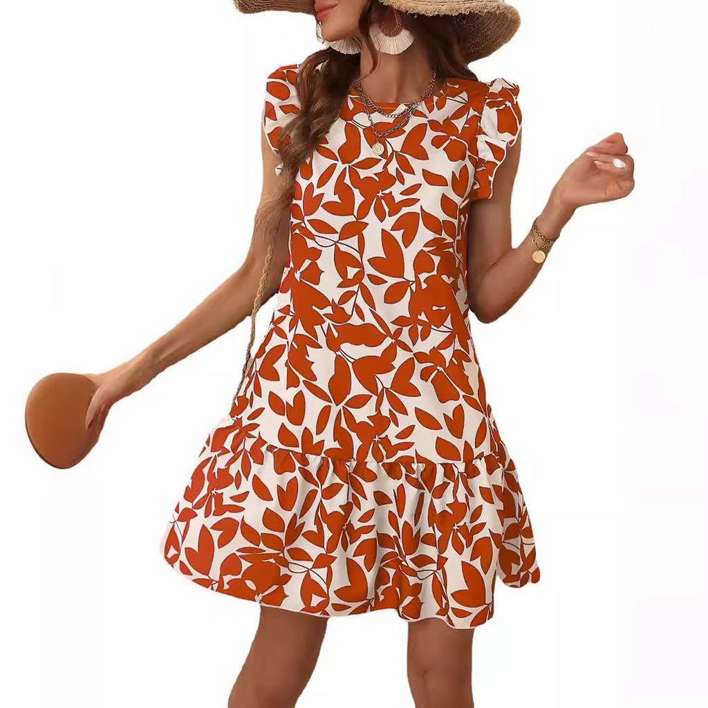 Damen kurzes Sommerkleid mit Rüschendetails und floralem Druck Sovae