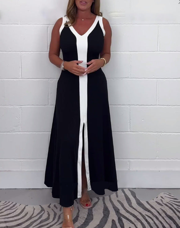 Damen Maxikleid mit stylischem V-Ausschnitt und seitlichem Schlitz Sovae