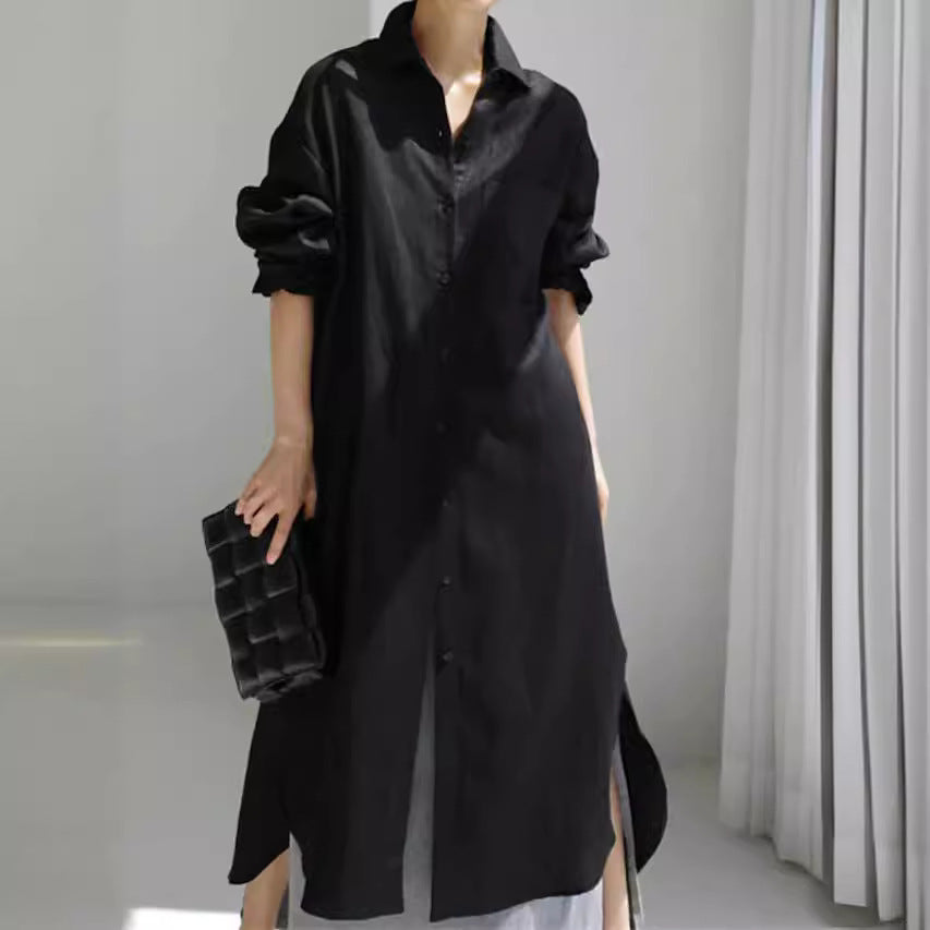 Damen Hemdblusenkleid aus leichtem Leinen mit seitlichen Schlitzen Sovae