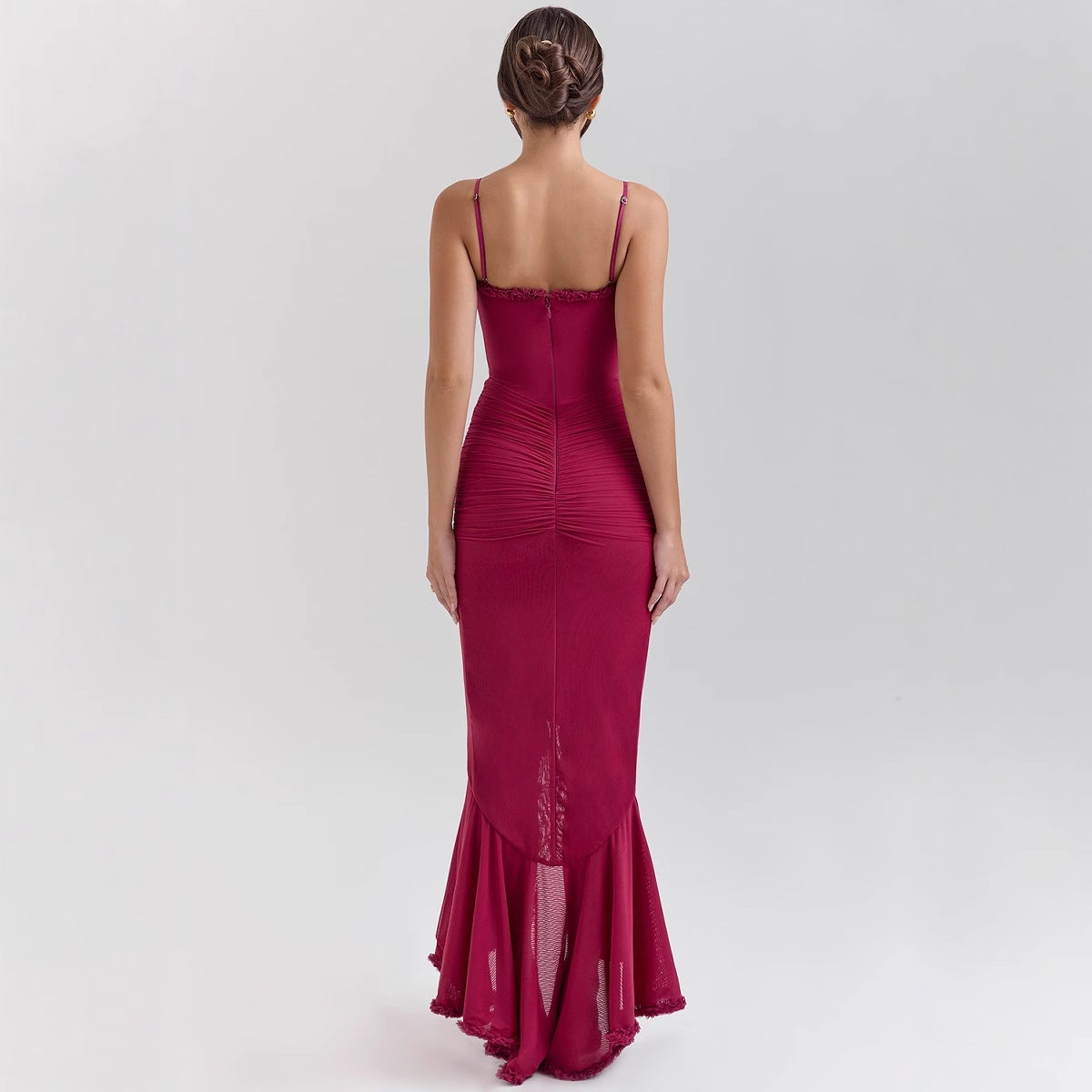 Damen elegantes Maxikleid mit Rüschendetails Sovae