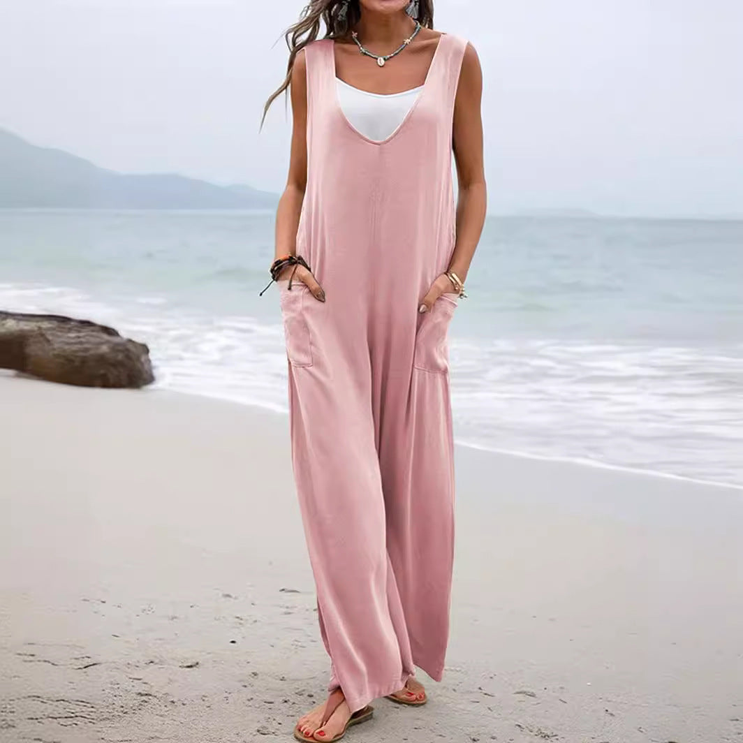 Damen Bequemer Sommeroverall mit weitem Schnitt und praktischen Taschen Sovae