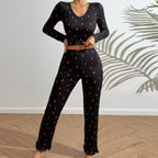 Damen Loungewear Set mit fröhlichem Erdbeerprint Sovae