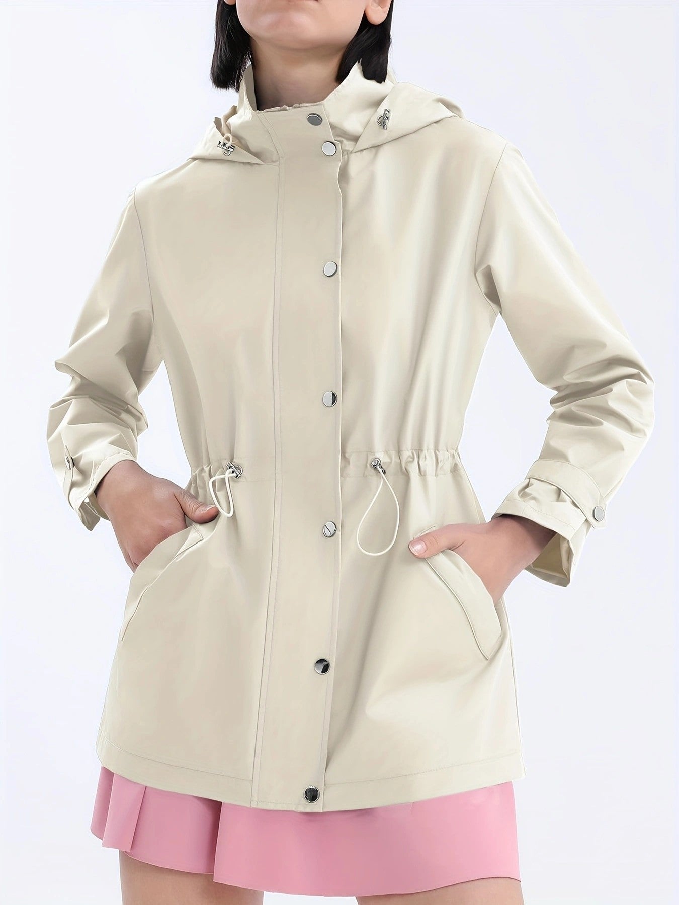 Damen modische Übergangsjacke mit praktischer Kapuze und verstellbarem Bund Sovae