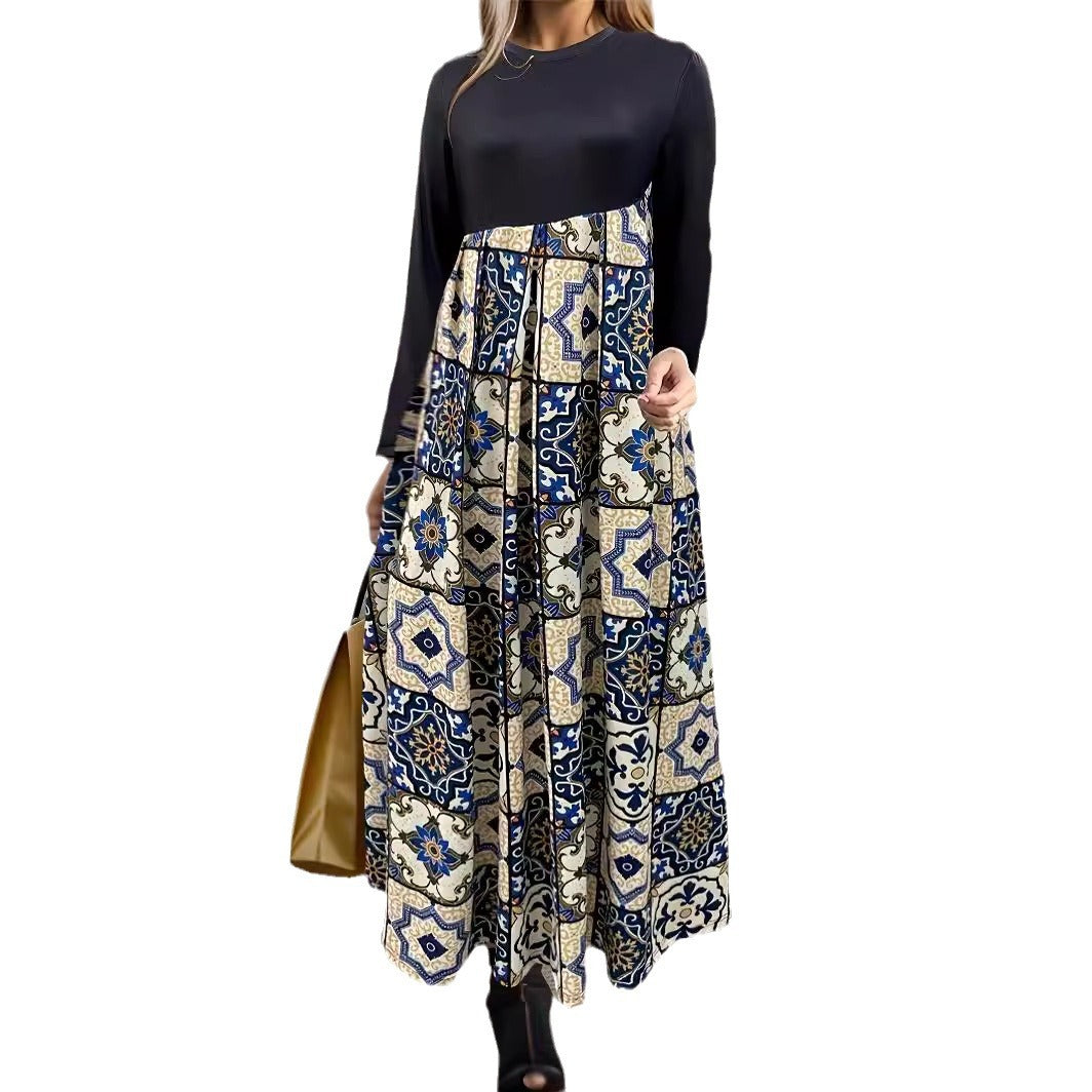 Damen elegantes Maxikleid mit Plissee und Kontraststreifen Sovae