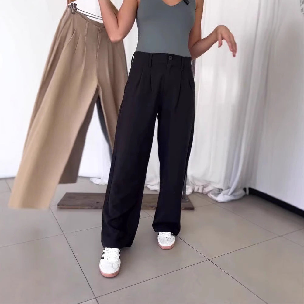 Damen elegante weite Stoffhose mit Falten Sovae