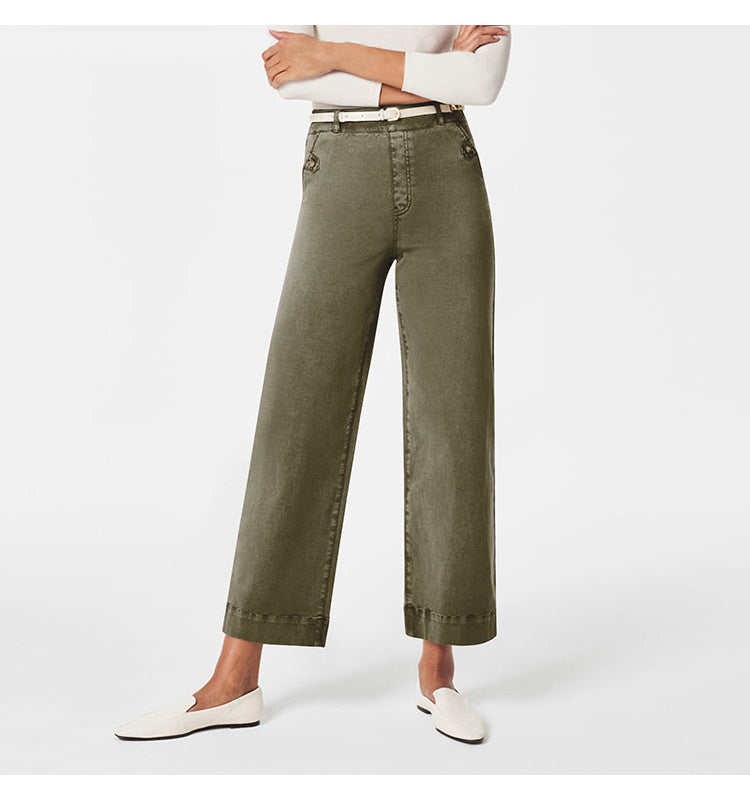Damen Weit geschnittene High-Waist Hose mit eleganten Knopfdetails Sovae