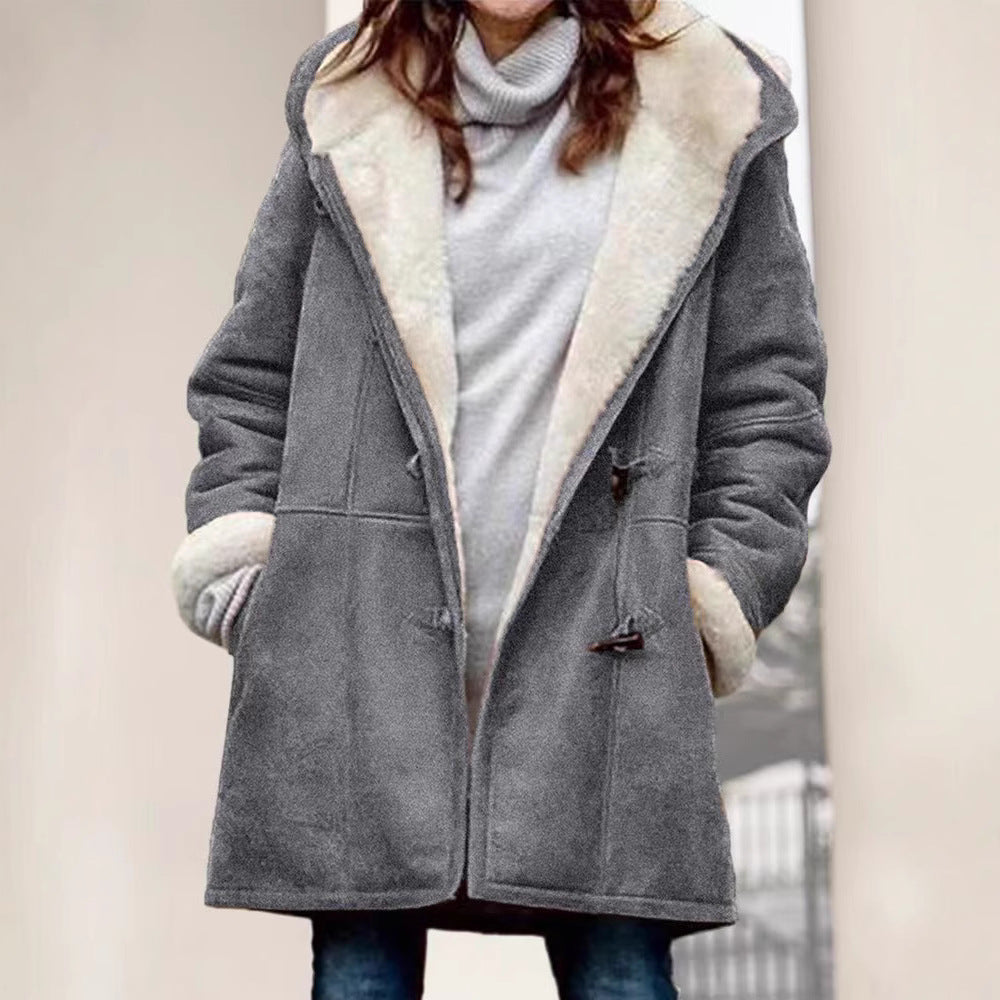 Damen modische Fleecejacke mit großzügigem Kragen und praktischen Taschen Sovae