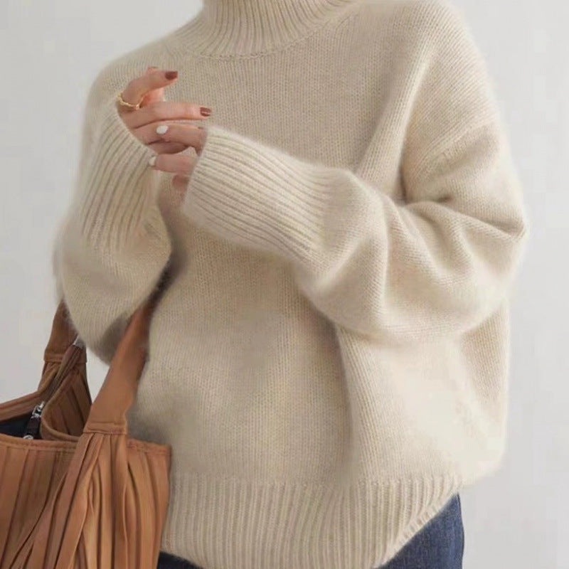 Damen Pullover mit hohem Kragen und weichem Materialmix Sovae