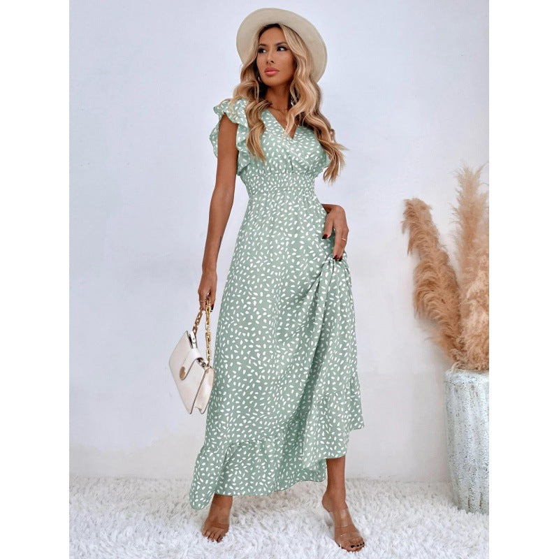 Damen Maxikleid mit Rüschendetails und verspieltem Muster Sovae
