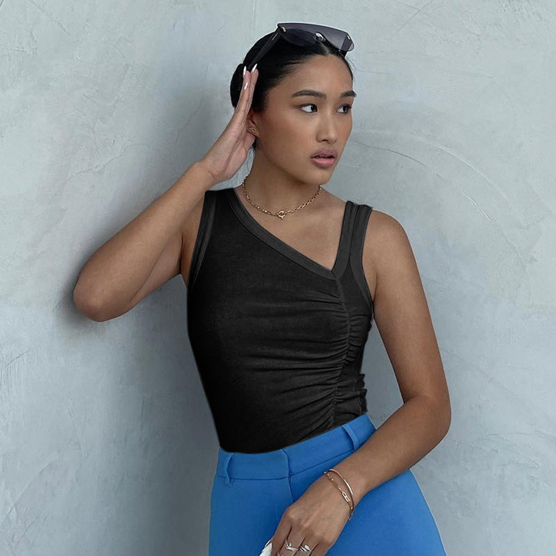Damen figurbetontes Top mit asymmetrischem Design und Raffung Sovae