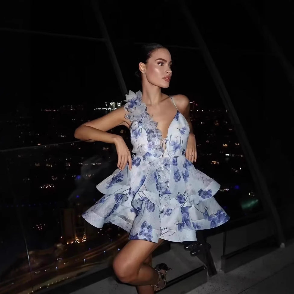 Damen Sommerliches Wickelkleid mit floralem Design und voluminösen Rüschen Sovae