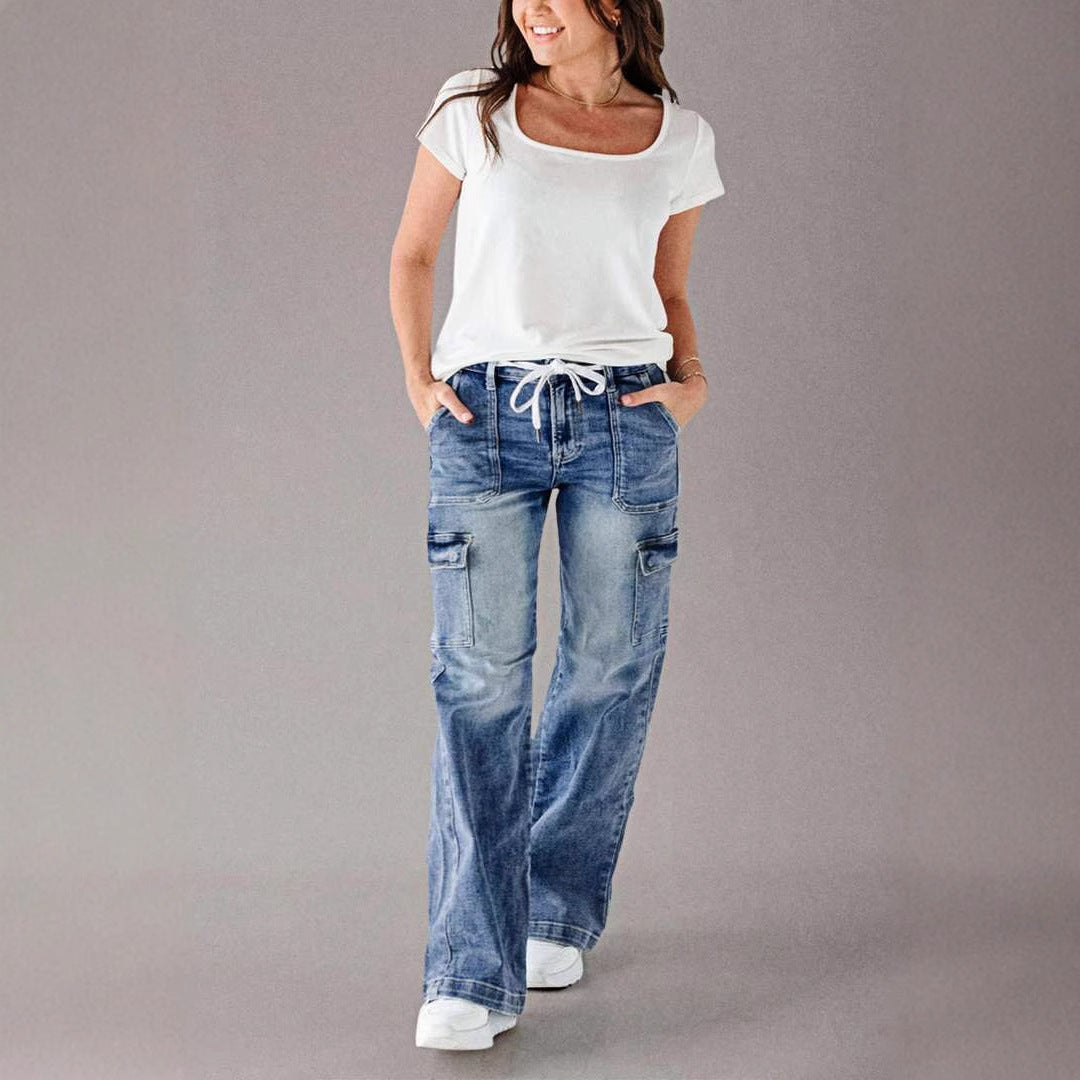Damen Cargo-Jeans mit weitem Schnitt und elastischem Bund Sovae