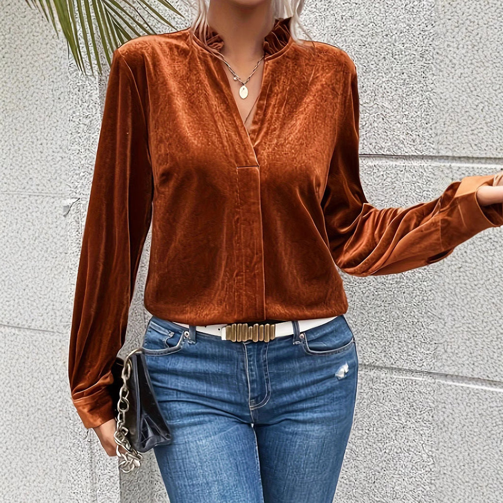 Damen elegantes Blusenoberteil mit Rüschendetails Sovae