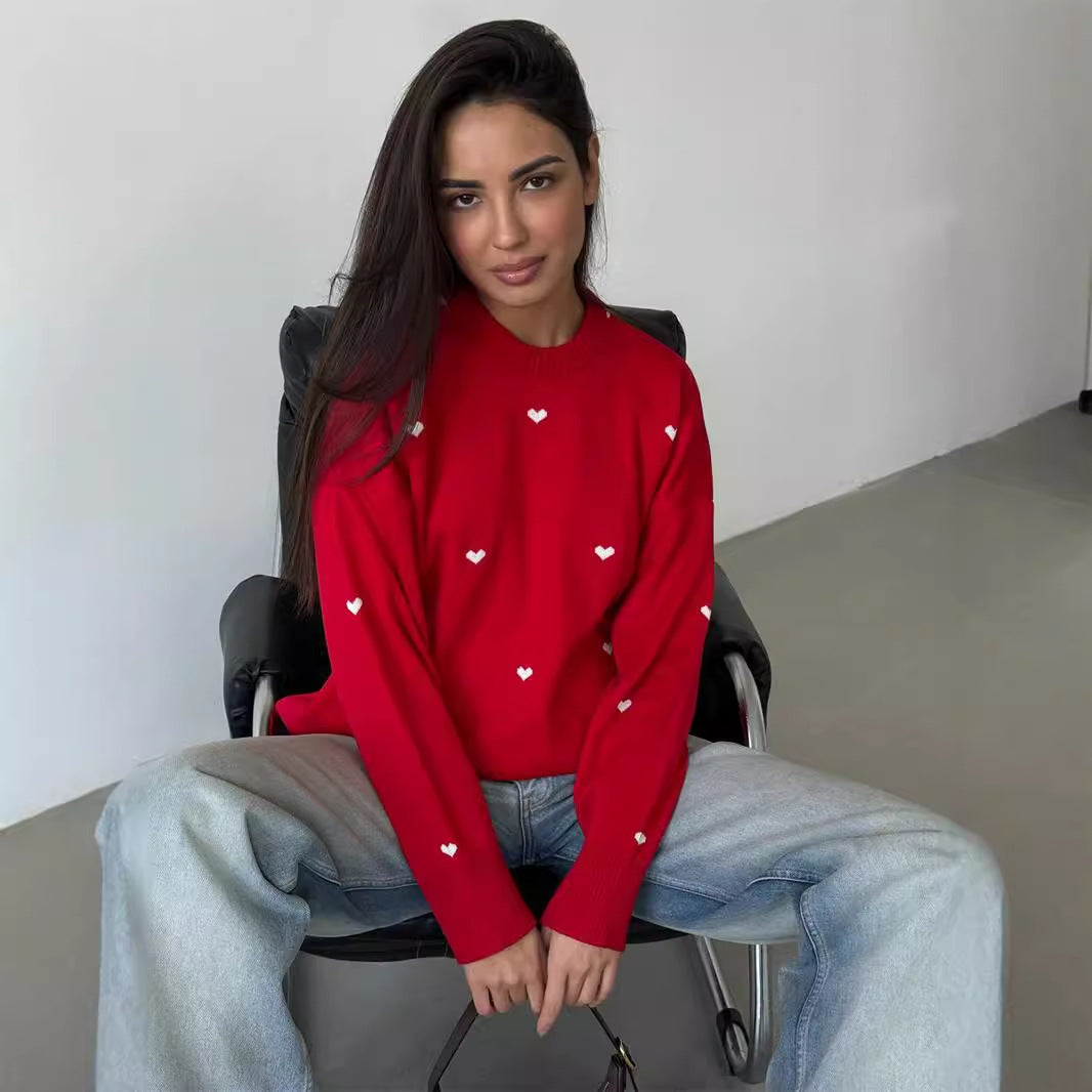 Damen Lässiger Pullover mit Herz-Muster Sovae