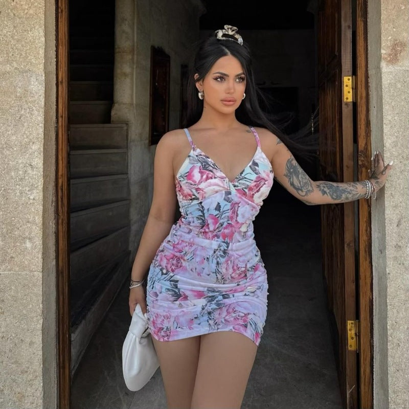 Damen figurbetontes Minikleid mit floralem Design Sovae