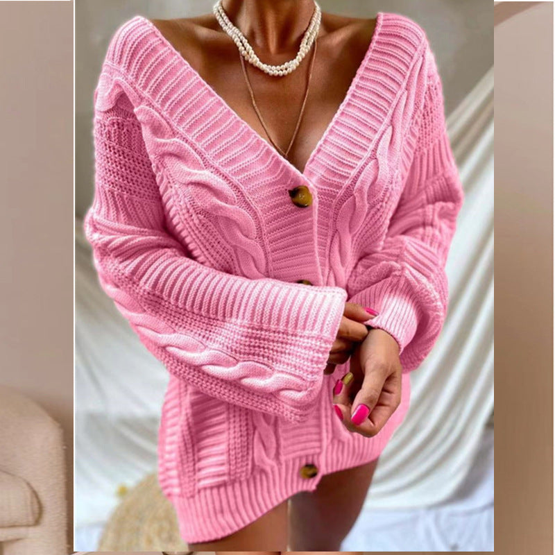 Damen Kuschelige Strickjacke mit tiefem V-Ausschnitt Sovae