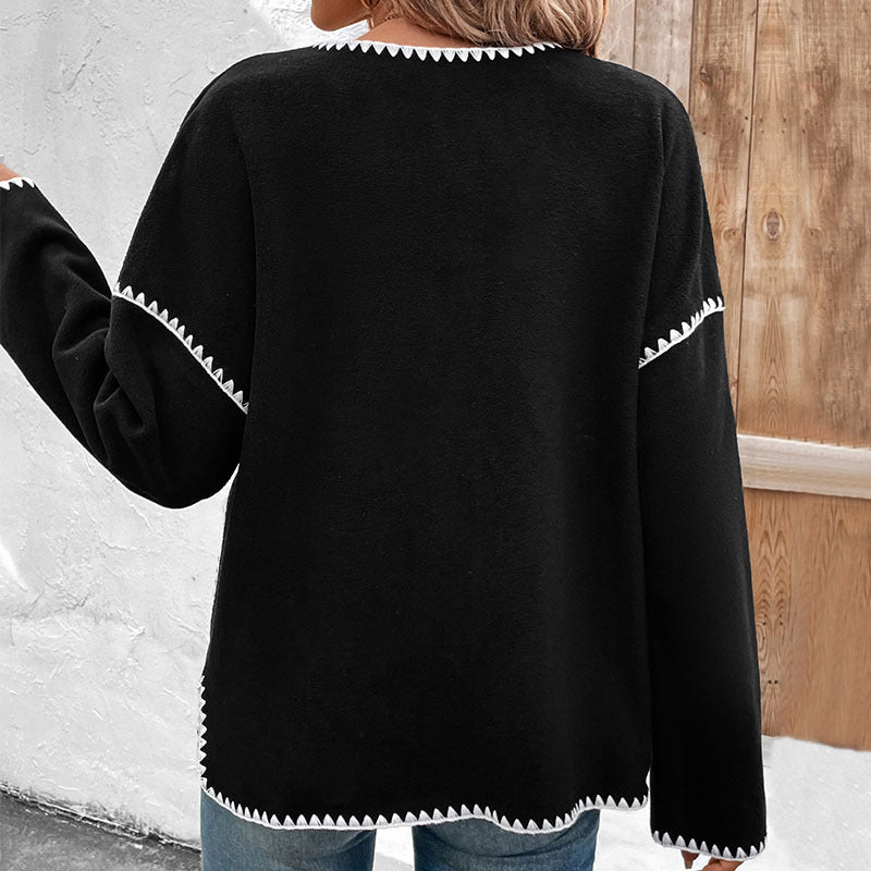 Damen lässige oversized Jacke mit kontrastreichem Saum Sovae