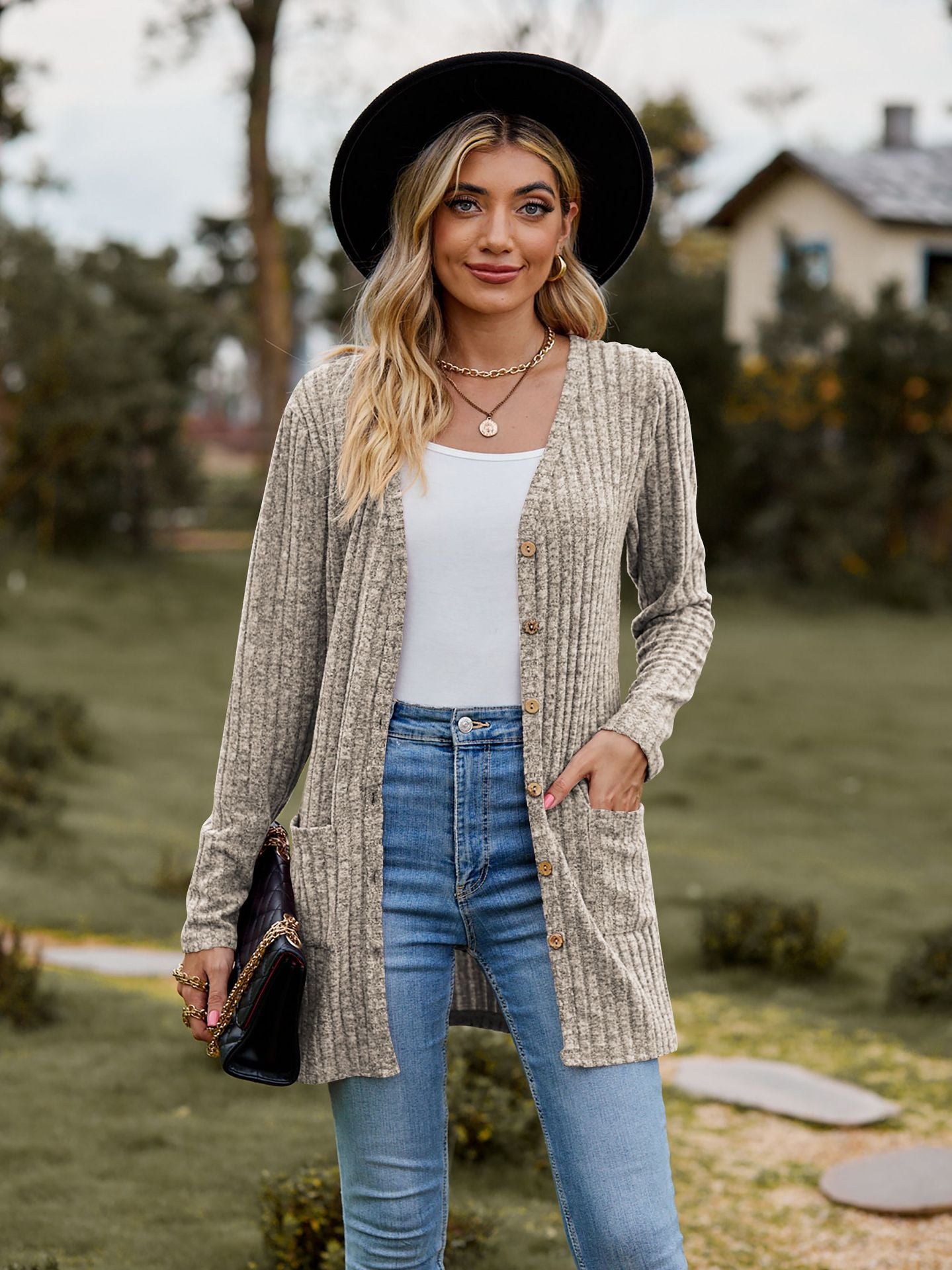 Damen Strickjacke mit strukturiertem Muster und praktischen Taschen Sovae 1753970709