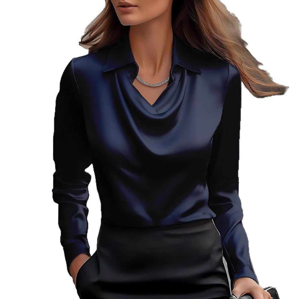 Damen elegante Satinbluse mit Wasserfallausschnitt Sovae