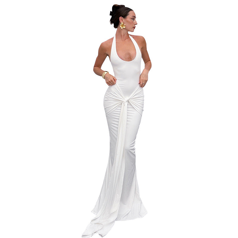 Damen Maxikleid mit dekorativer Knotendetail Sovae