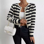 Damen gestreifte Strickjacke mit dekorativen Knöpfen Sovae