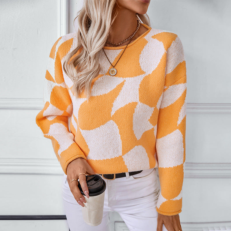 Damen Strickpullover mit modernem Muster und lässigem Schnitt Sovae
