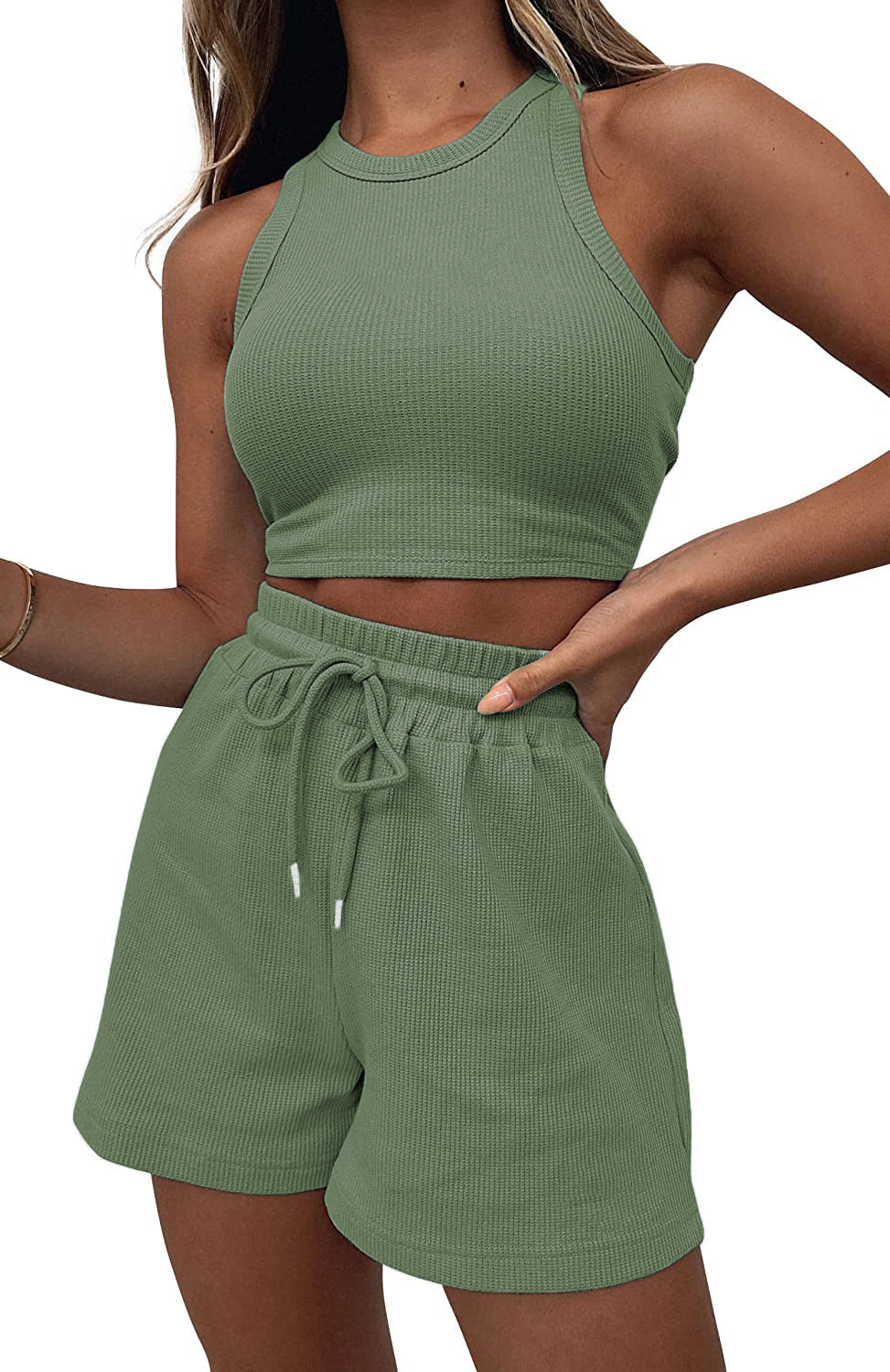 Damen Sportliches Crop-Top und Shorts Set Sovae