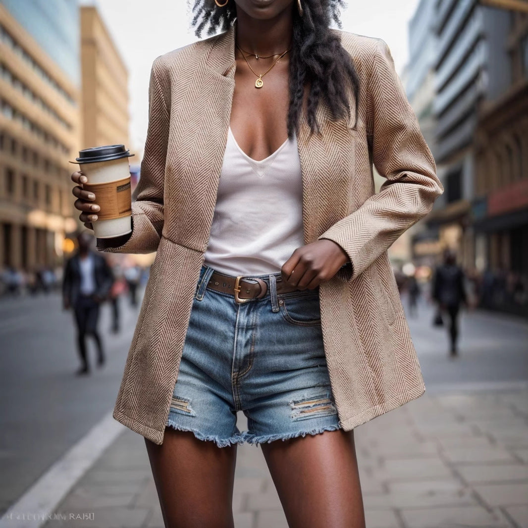 Damen Eleganter Blazer mit strukturiertem Herringbone-Muster Sovae