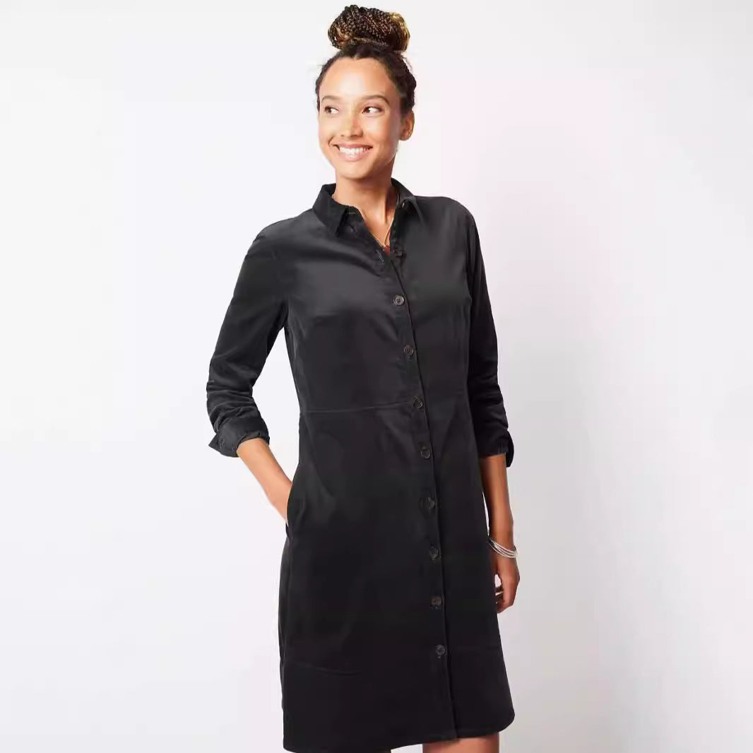 Damen Velourshemdkleid mit praktischen Taschen Sovae