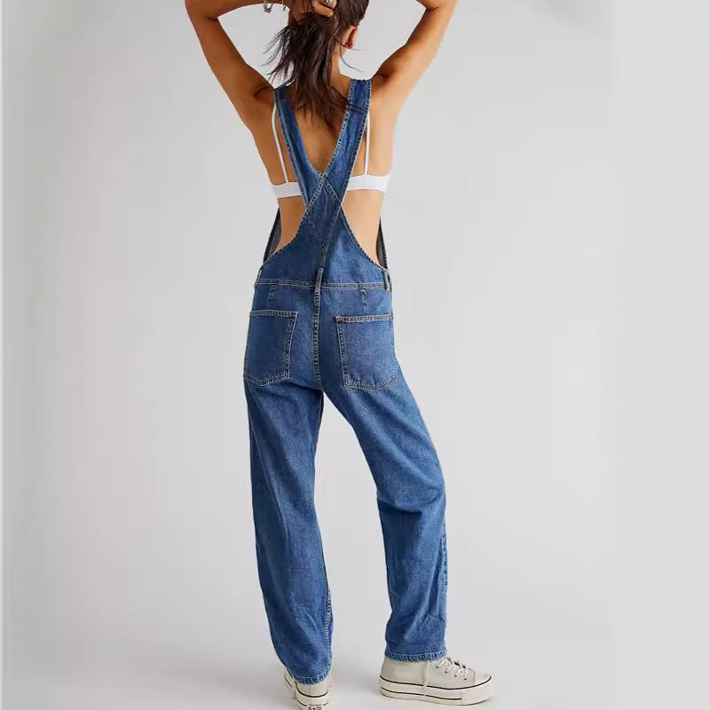 Damen Modische Denim-Latzhose mit verstellbaren Trägern und praktischen Taschen Sovae
