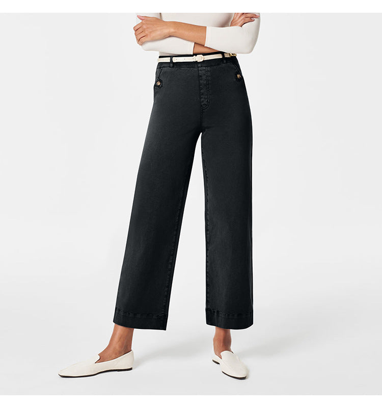 Damen Weit geschnittene High-Waist Hose mit eleganten Knopfdetails Sovae