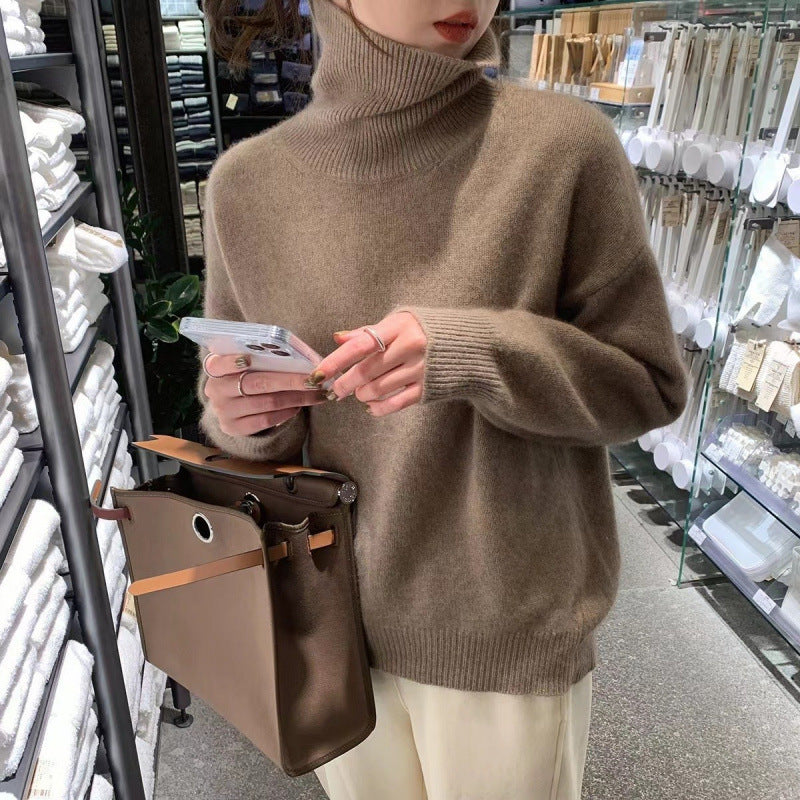 Damen Pullover mit hohem Kragen und weichem Materialmix Sovae