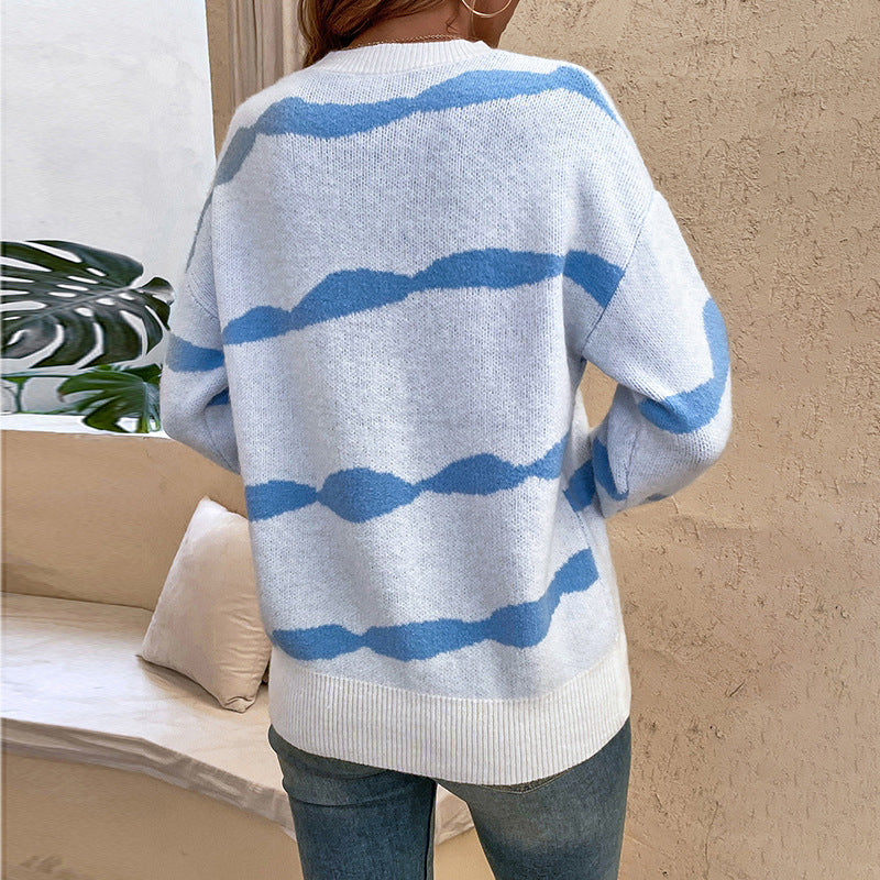 Damen lässiger Pullover mit modernem Wellenmuster und weitem Schnitt Sovae