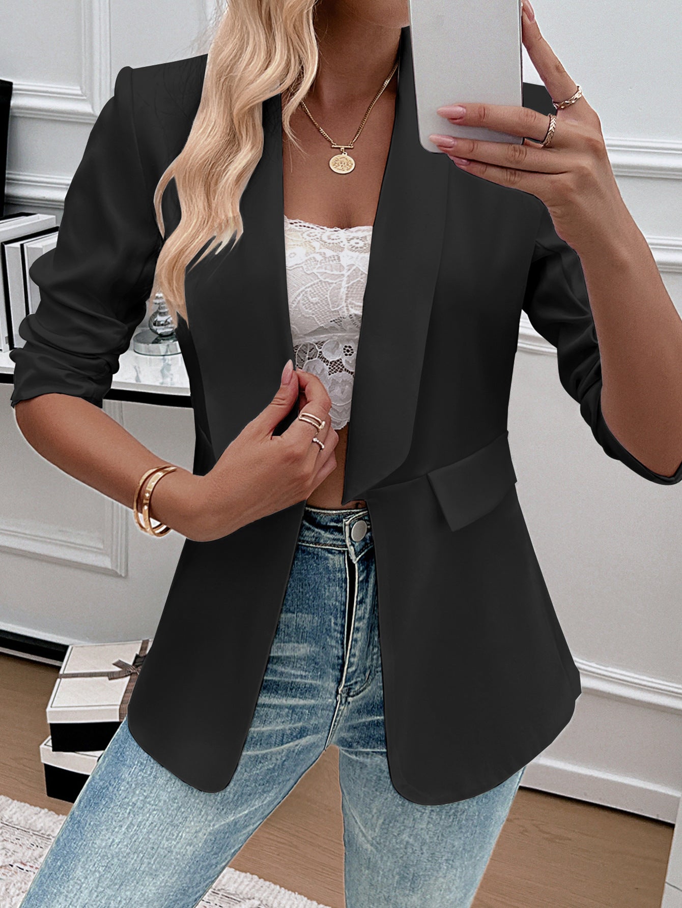 Damen eleganter Blazer mit leichten Schulterpolstern Sovae