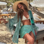 Damen Bluse mit eleganten Trompetenärmeln und luxuriösen Fransen Sovae