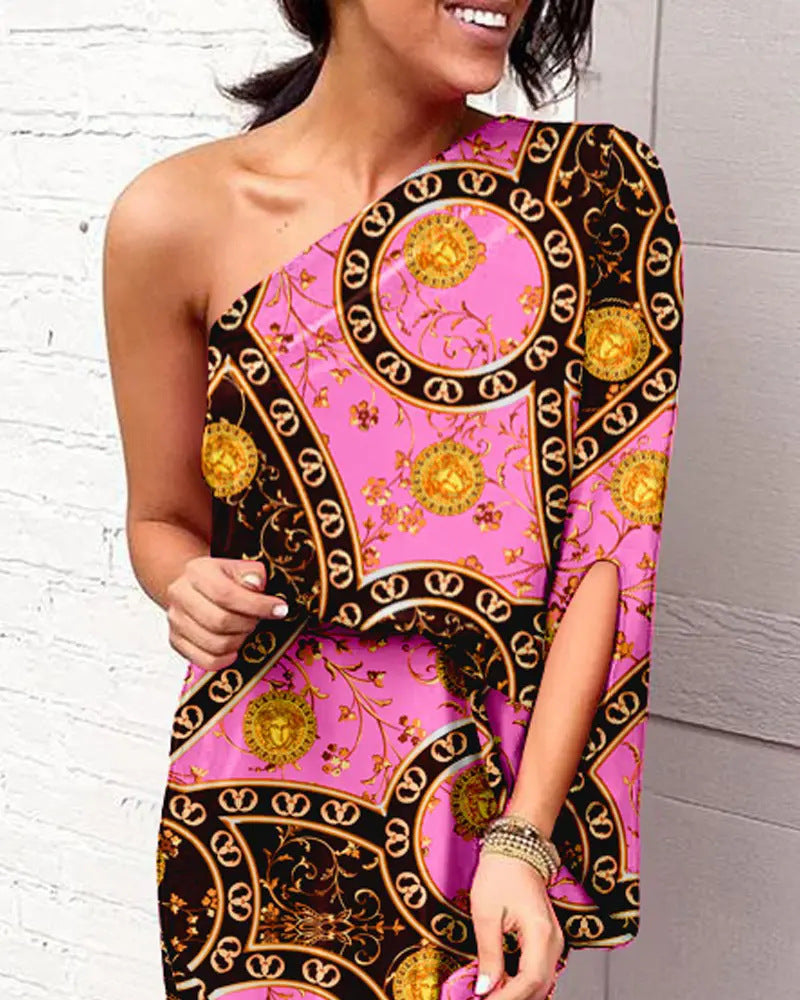 Damen asymmetrisches Maxikleid mit floralem Design Sovae