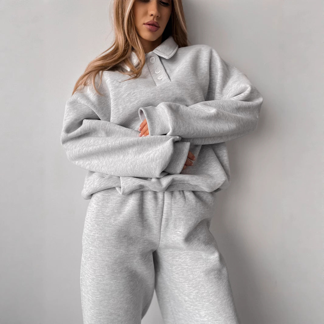 Damen lässiger und modischer Oversized Jogginganzug mit Knopfleiste Sovae