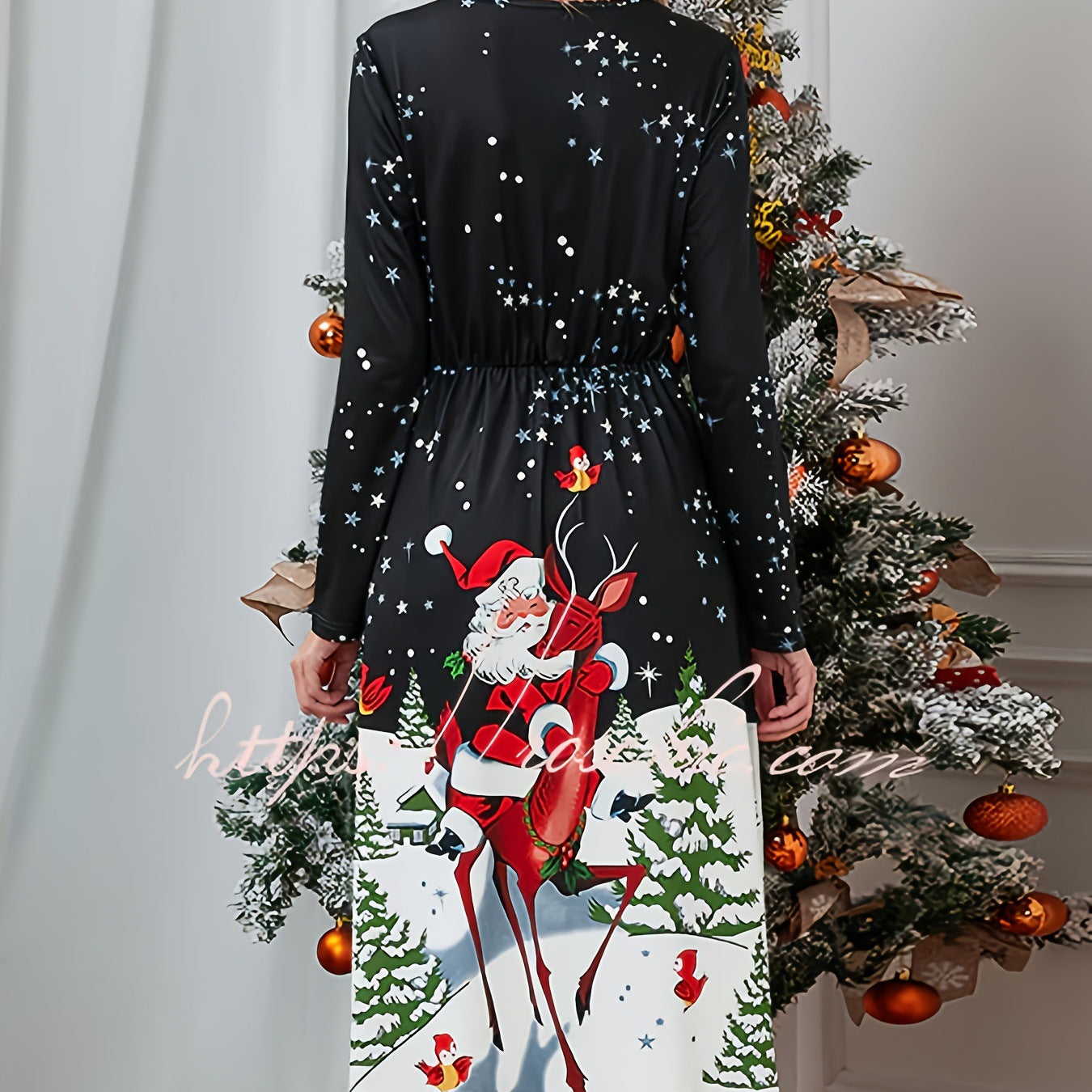 Damen Weihnachts-Midi-Kleid mit festlichem Grafikdesign Sovae