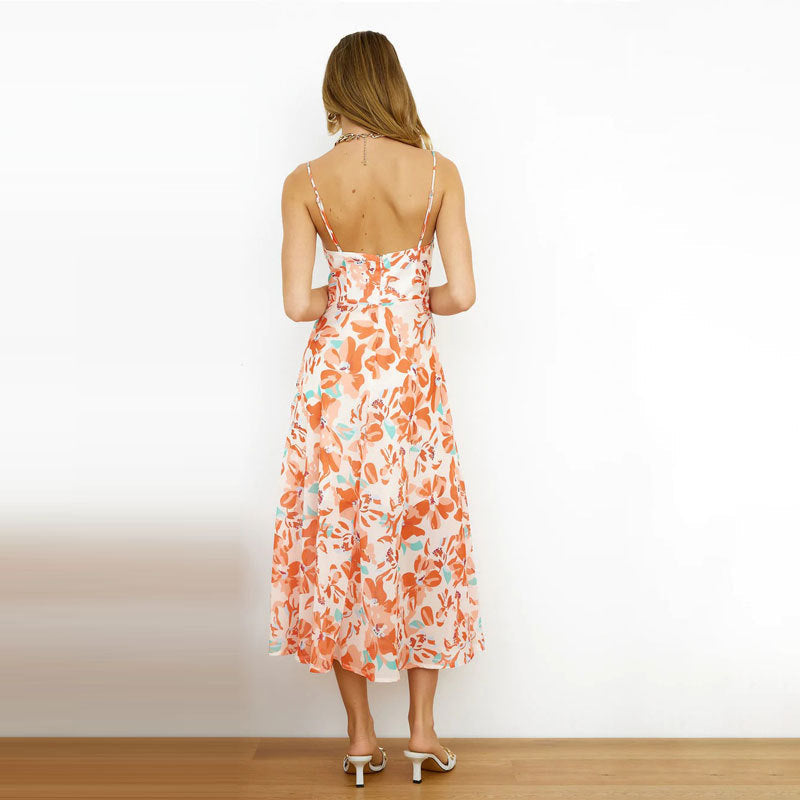 Damen A-Linie Floral Slip Kleid Sovae