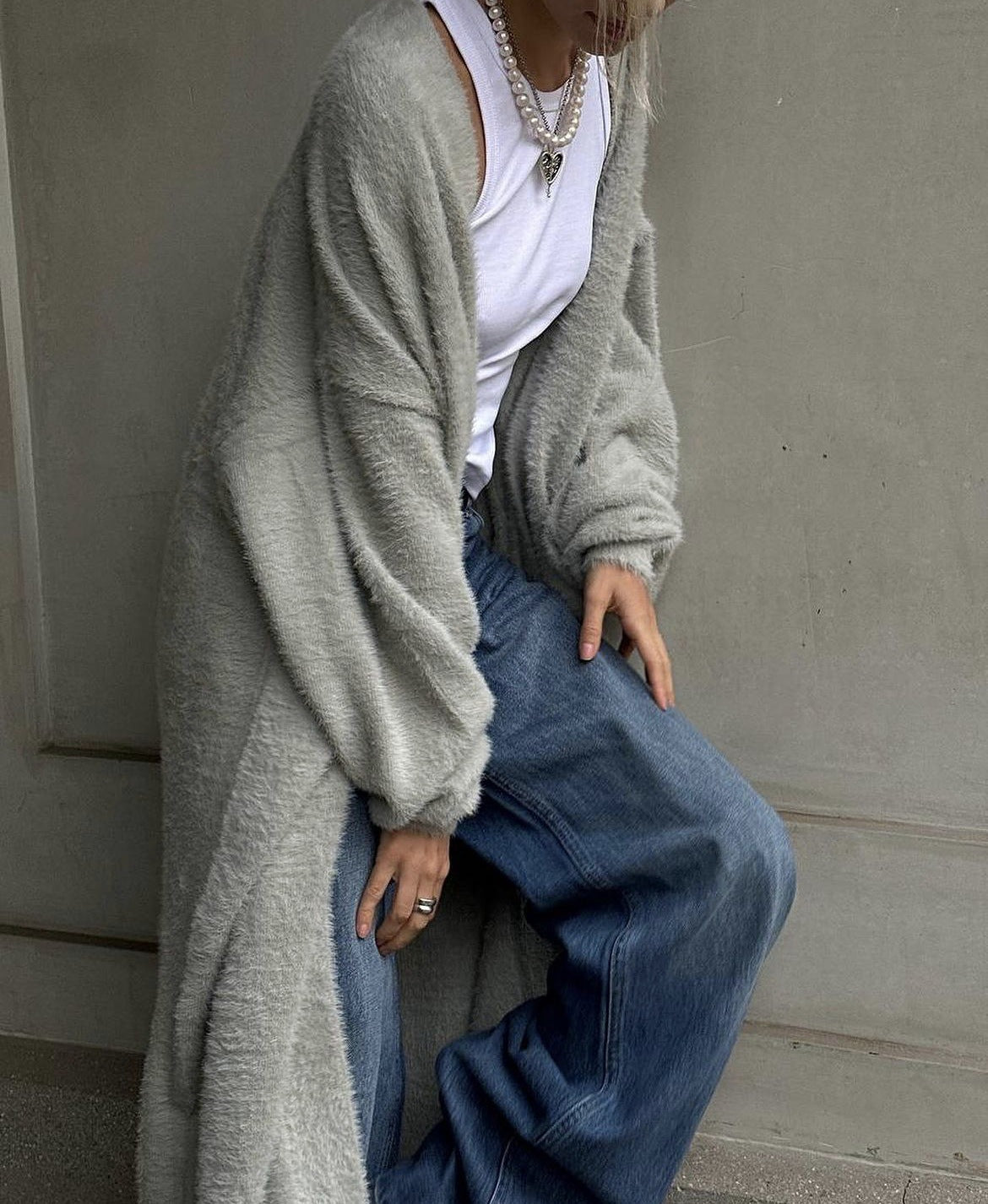 Damen Flauschiger Langstrickcardigan Sovae