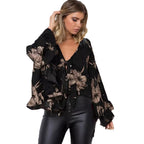 Damen elegante Bluse mit Volant und Blumenmuster Sovae