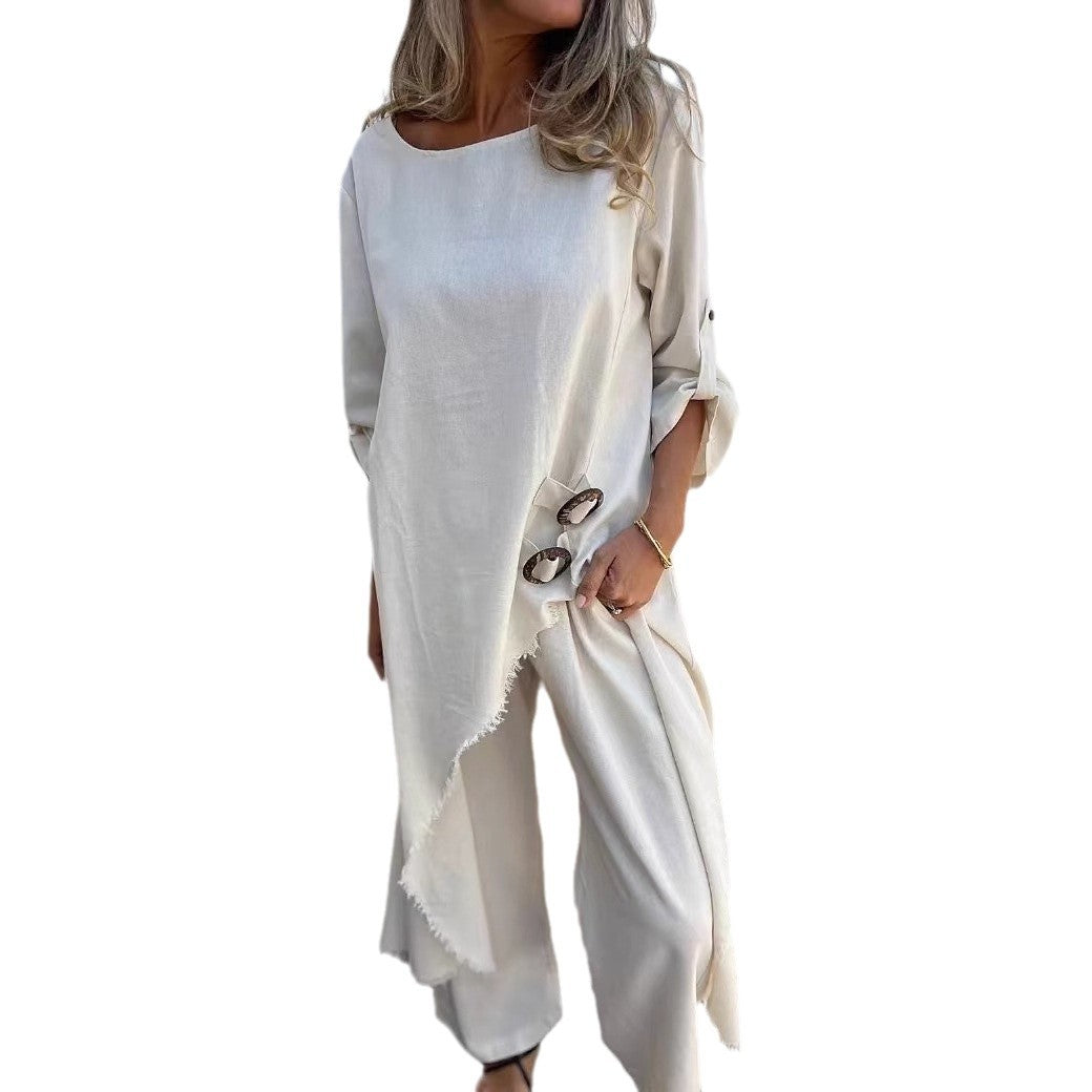 Damen lässiges Maxikleid mit seitlichen Knöpfen Sovae