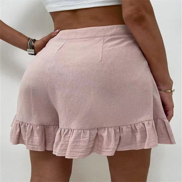 Damen Volant-Shorts mit elastischem Bund und seitlichen Taschen Sovae