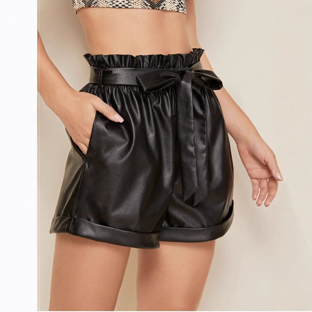 Damen moderne Kunstleder-Shorts mit elastischem Bund Sovae