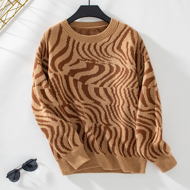 Damen modischer Strickpullover mit einzigartigem Wellenmuster Sovae