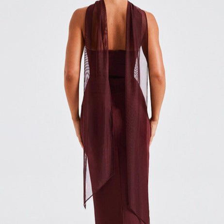 Damen Strapless Maxi-Kleid mit transparenten Ärmelakzenten und figurbetontem Schnitt Sovae