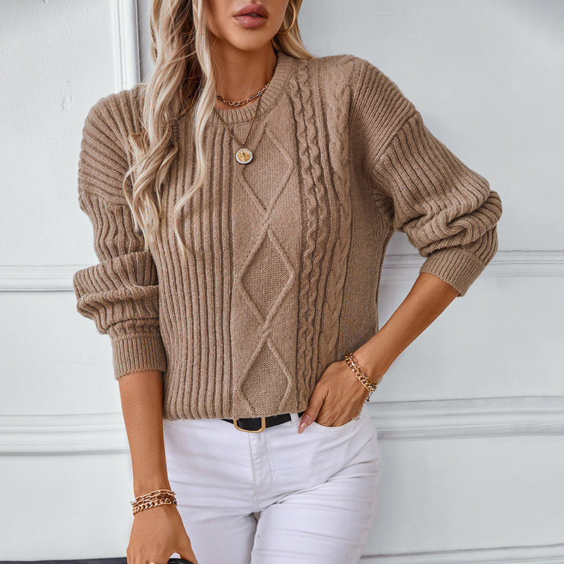 Damen modischer Strickpullover mit strukturierten Mustern und Rundhalsausschnitt Sovae