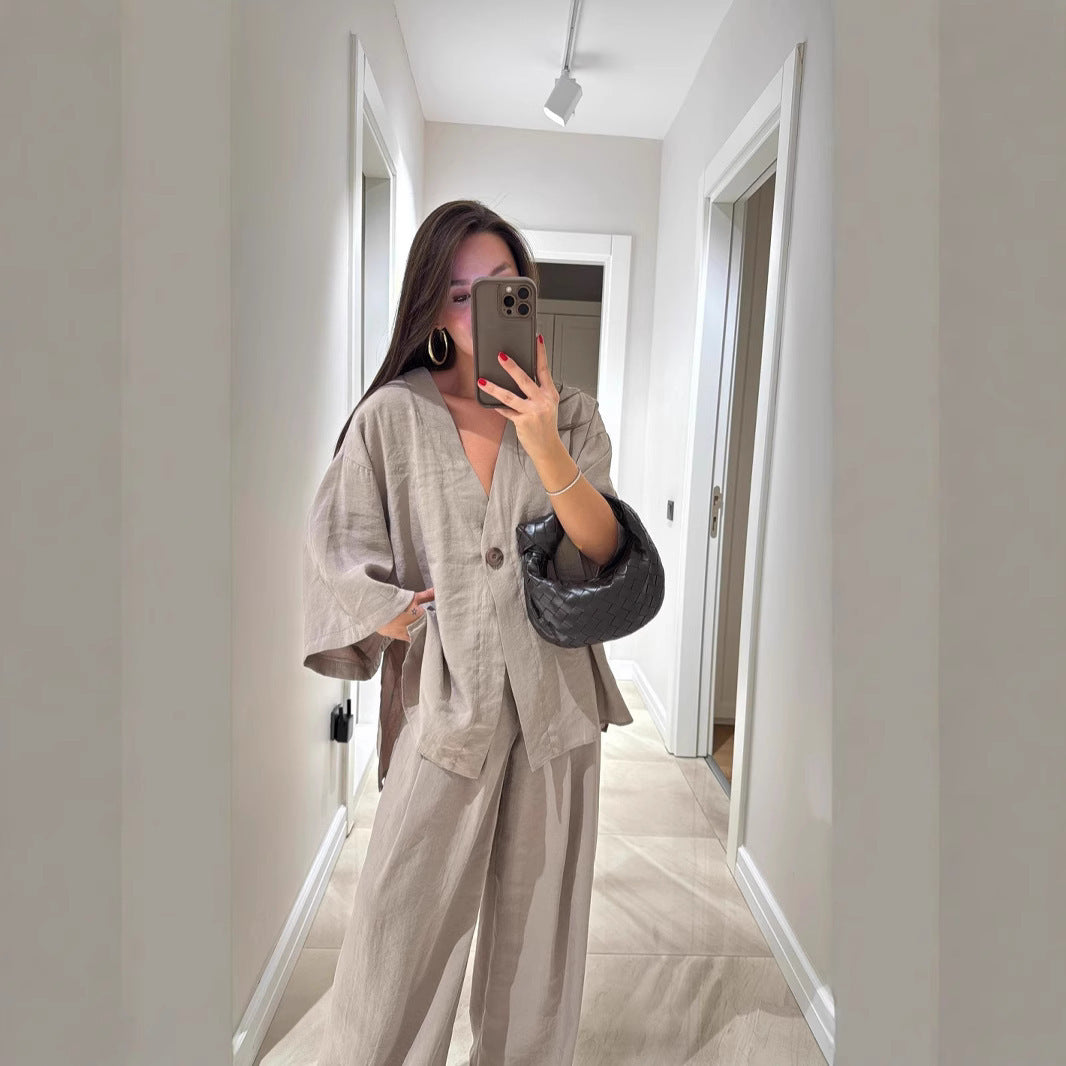 Damen luftige Leinenanzug Sovae