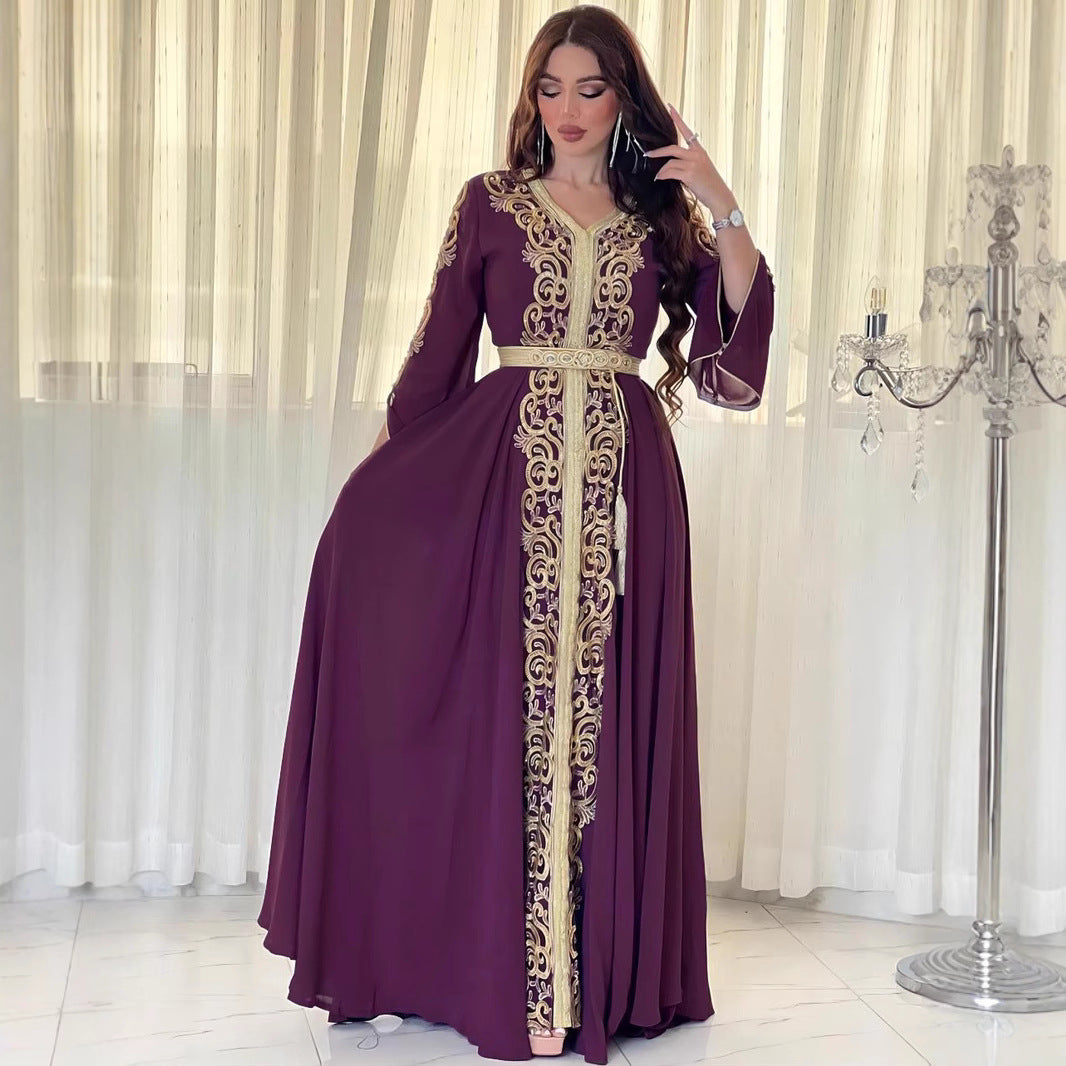 Damen Elegantes, besticktes Maxikleid mit weit schwingenden Ärmeln Sovae
