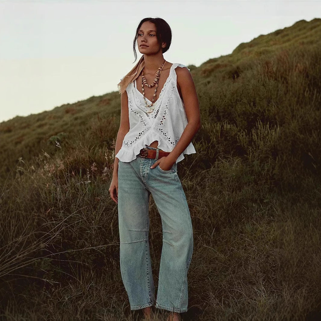 Damen luftiges Spitzen-Top mit fröhlichen Details Sovae